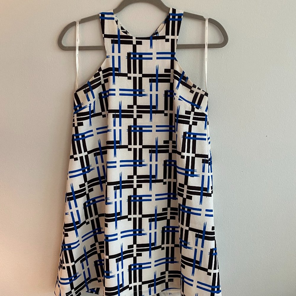 White, Black & Blue Retro Shift Dress